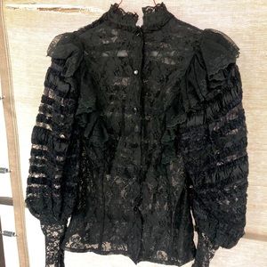Vintage Victor Costa Ltd. Black Lace Ruffle Blouse